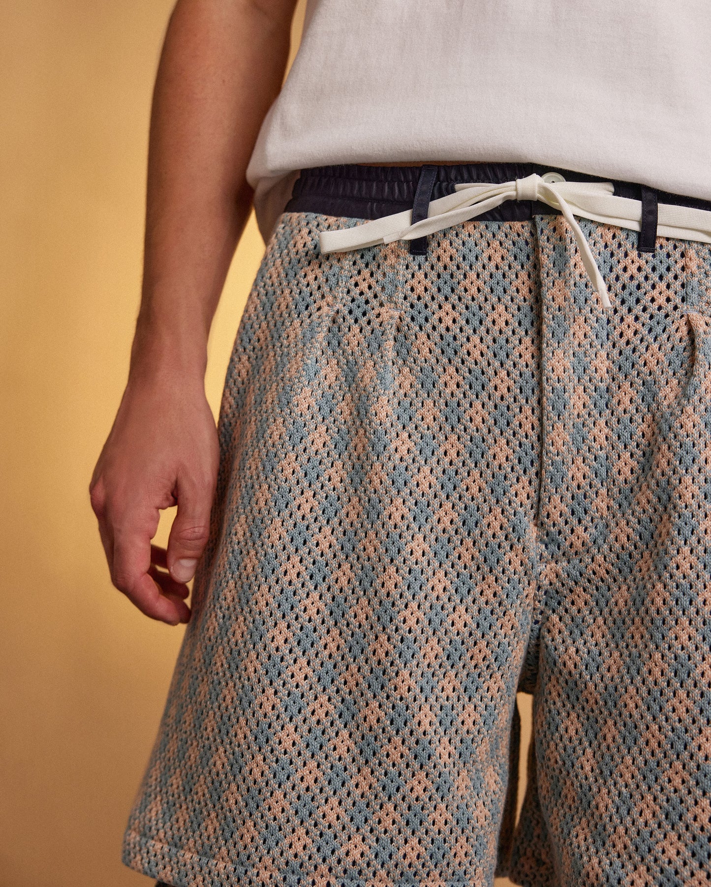 ARGYLE MESH WIDE SHORTS - SAX
