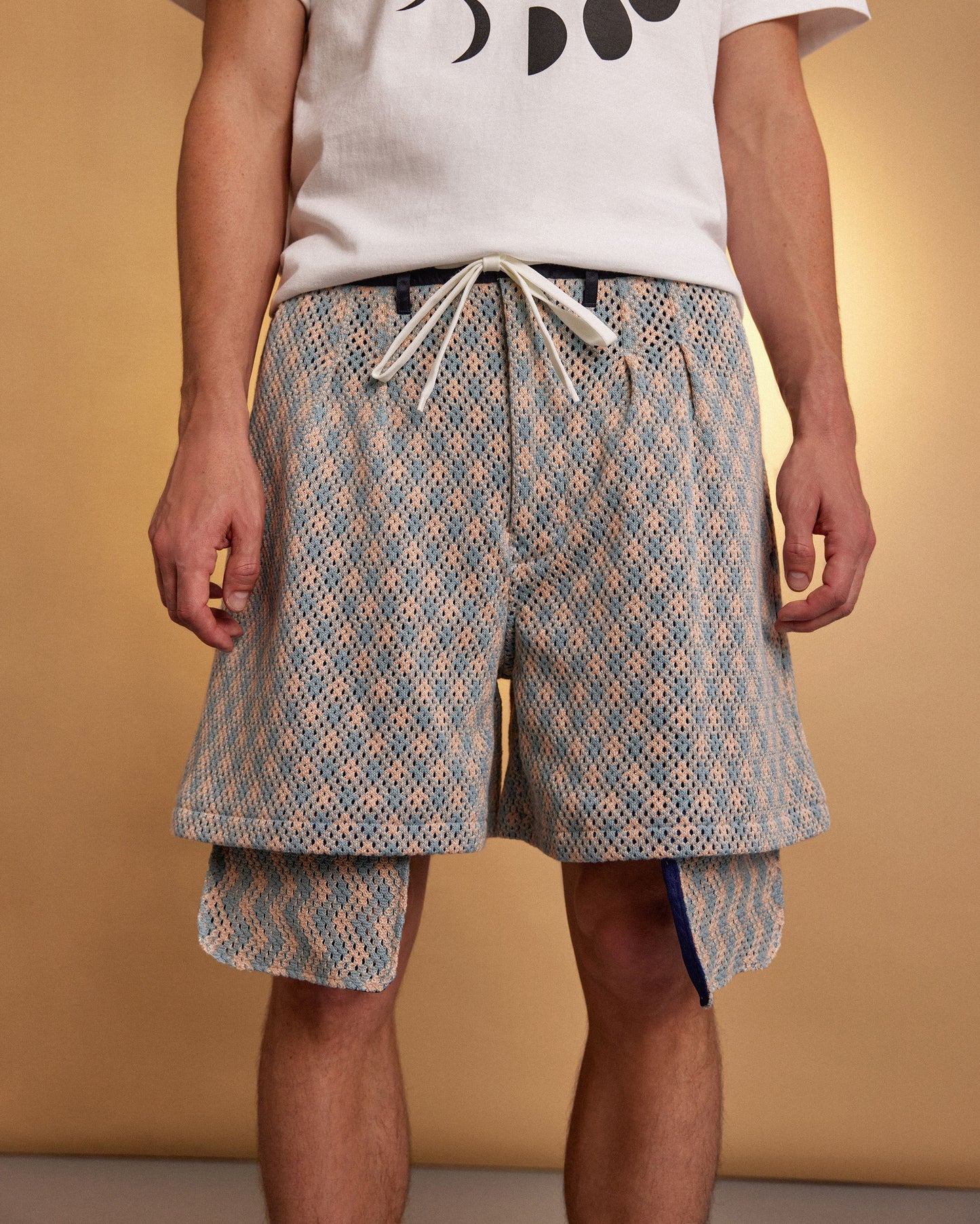 ARGYLE MESH WIDE SHORTS - SAX