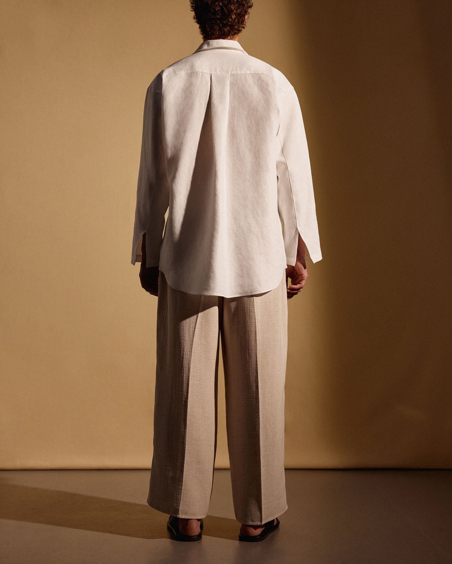 LINEN WOOL REVER EXTRA WIDE TROUSERS - HEATHER BEIGE