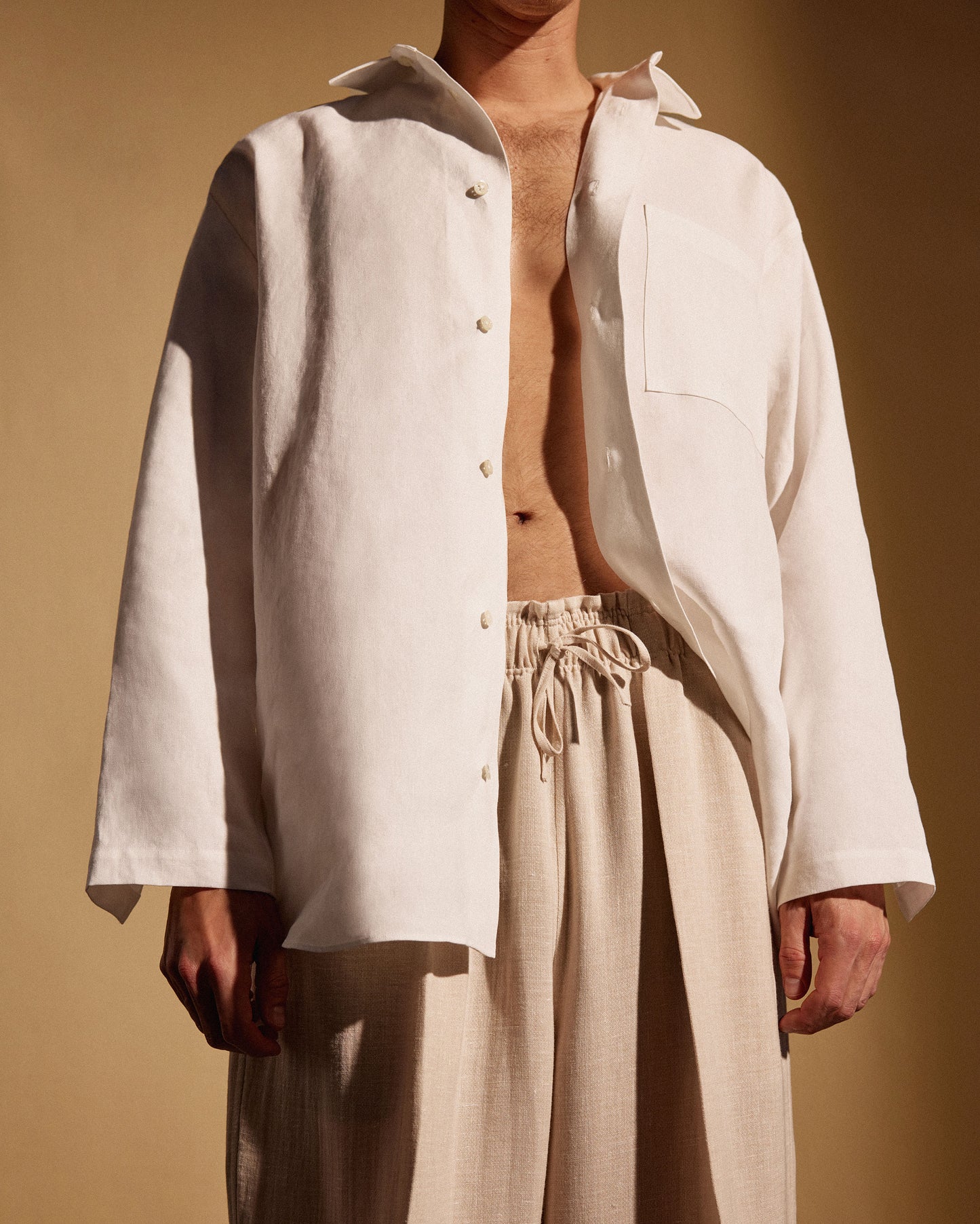 LINEN WOOL REVER EXTRA WIDE TROUSERS - HEATHER BEIGE