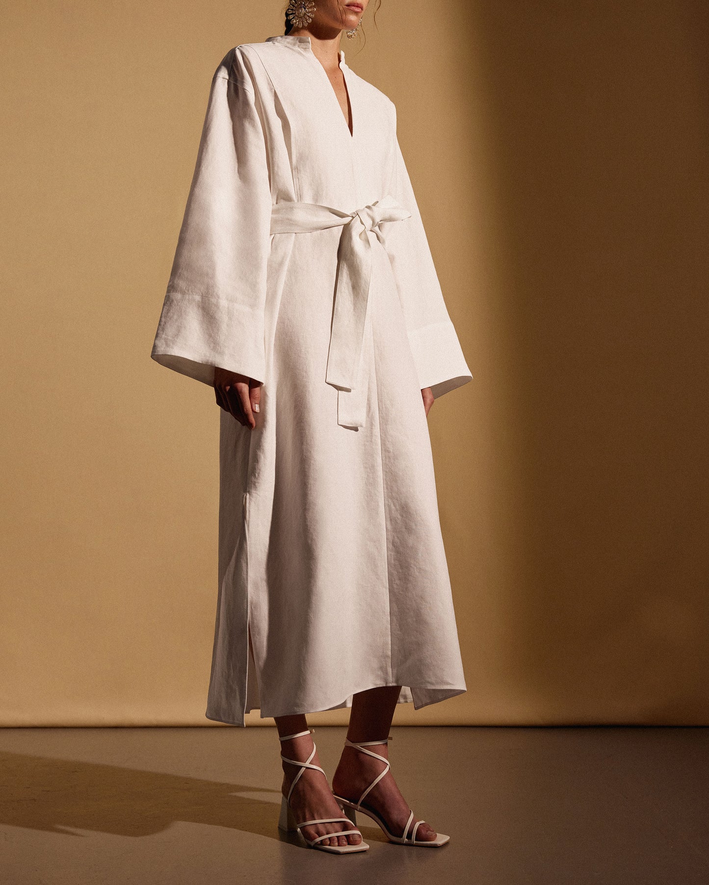 LINEN BIB DRESS - WHITE