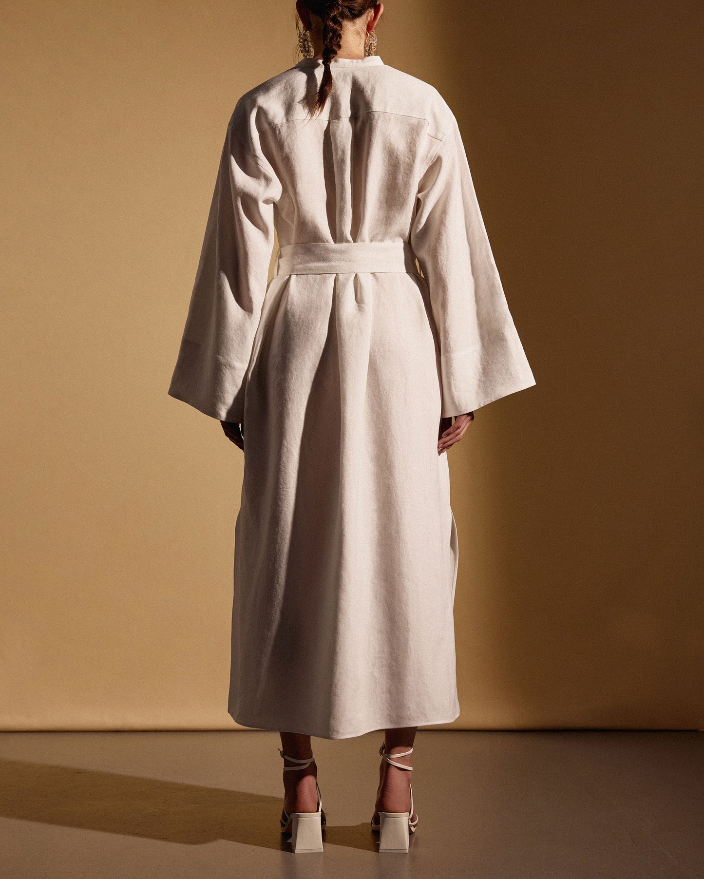 LINEN BIB DRESS - WHITE