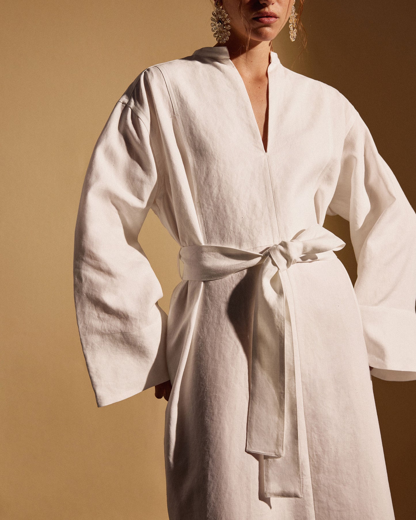 LINEN BIB DRESS - WHITE