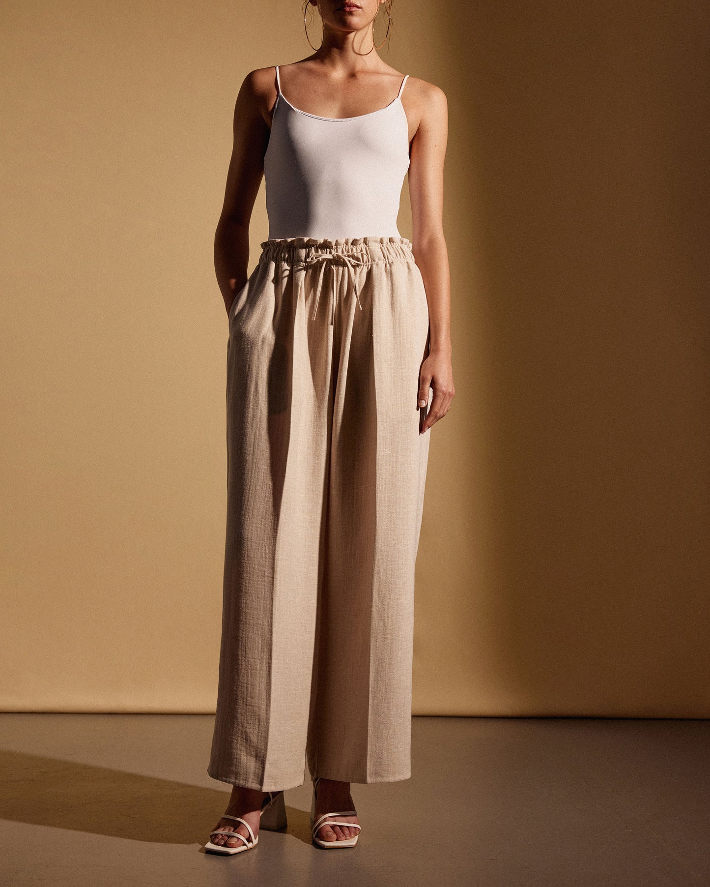 LINEN WOOL REVER EXTRA WIDE TROUSERS - HEATHER BEIGE