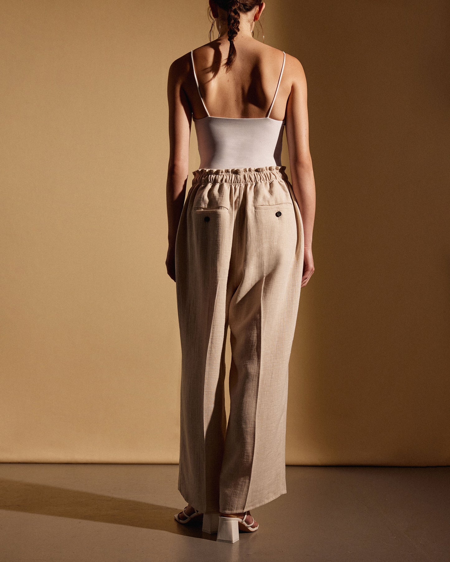 LINEN WOOL REVER EXTRA WIDE TROUSERS - HEATHER BEIGE