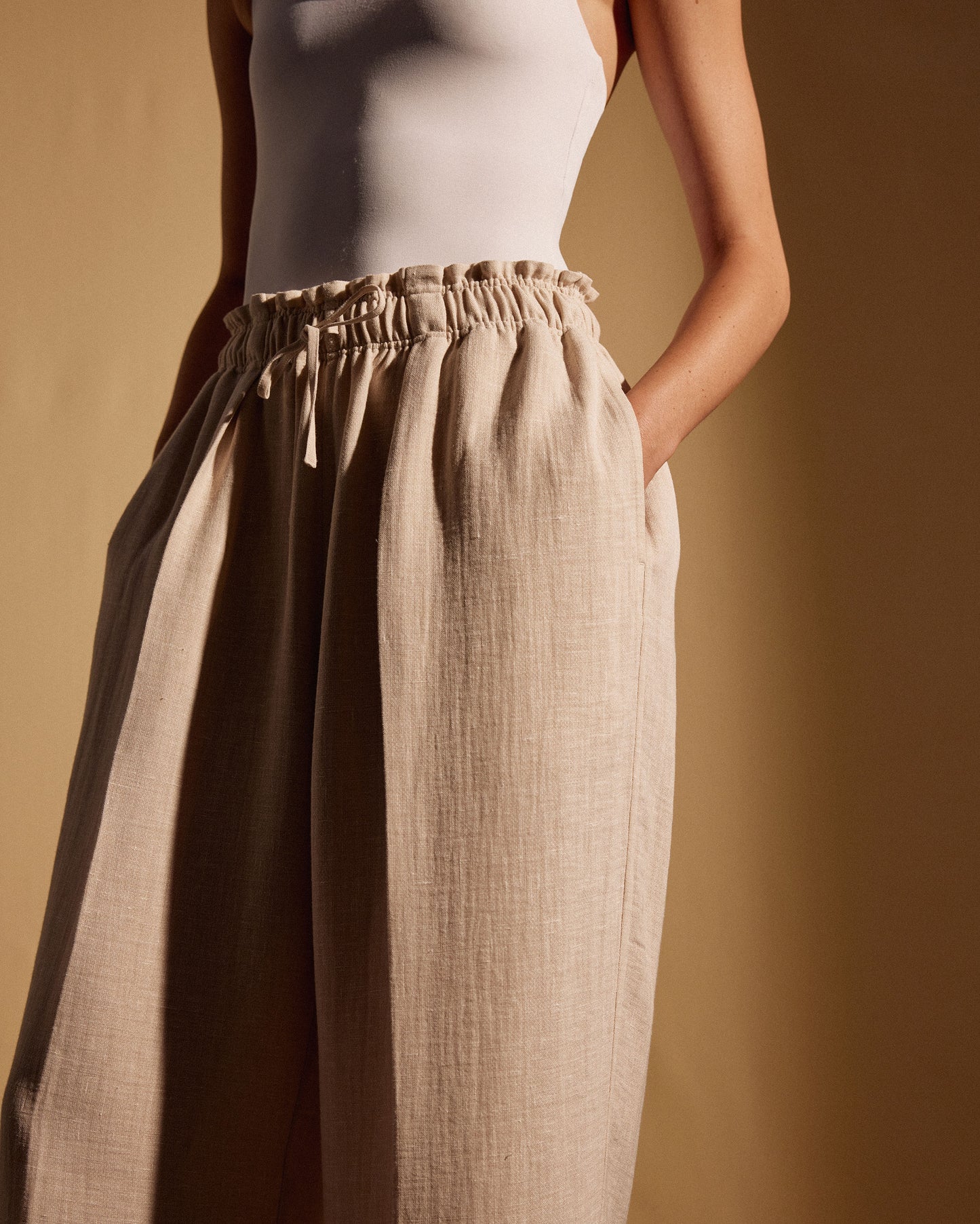 LINEN WOOL REVER EXTRA WIDE TROUSERS - HEATHER BEIGE