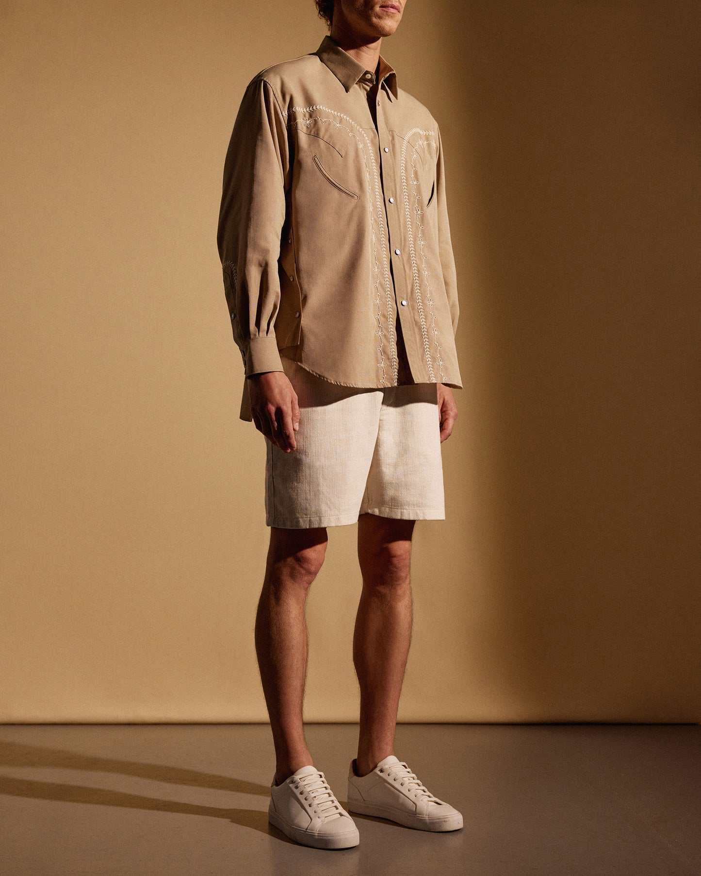 JAPANESE CHAMBRAY WESTERN SHIRT - BEIGE