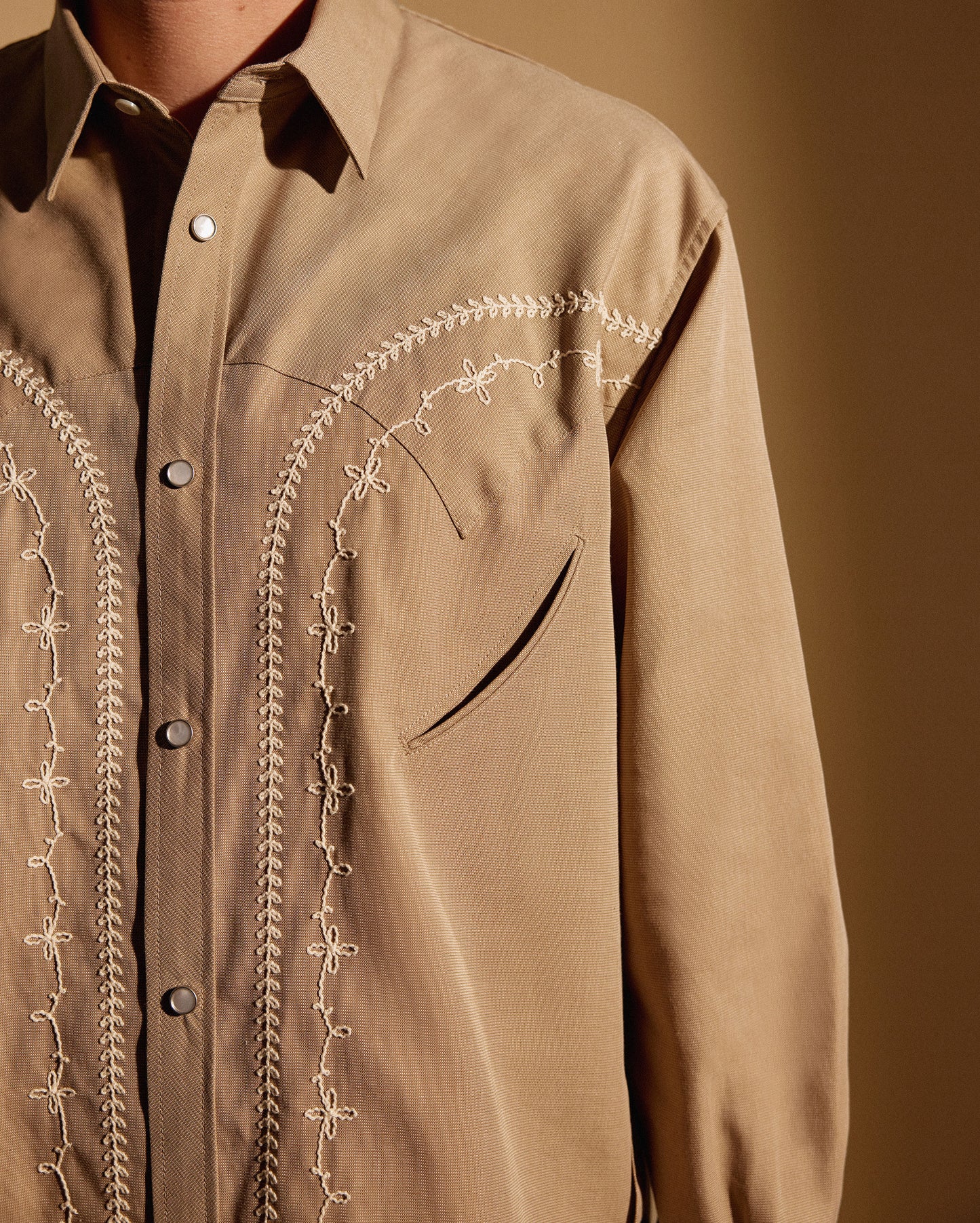 JAPANESE CHAMBRAY WESTERN SHIRT - BEIGE