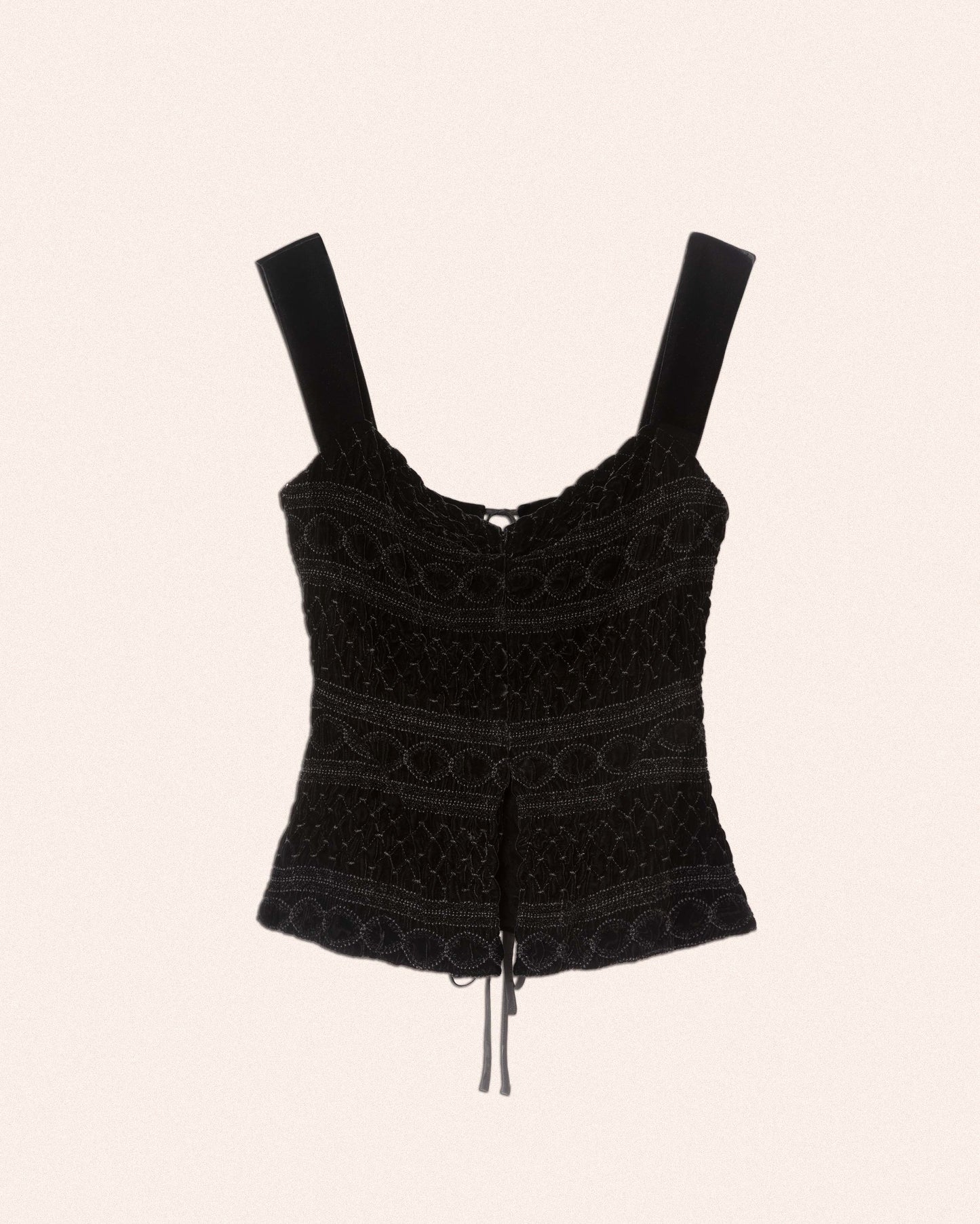 VELVET EMBROIDERED TOP - BLACK - AH24