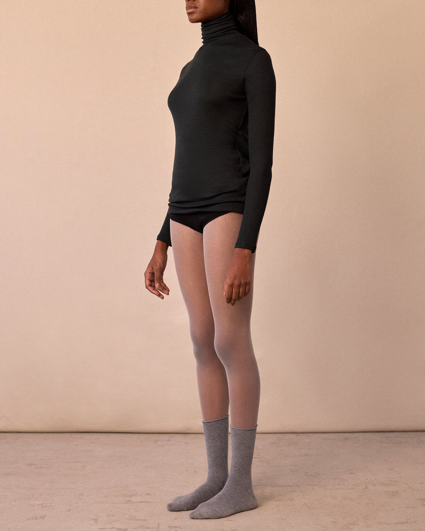 MOSS FINE WOOL RIB HIGH NECK FROM POSTELEGANT