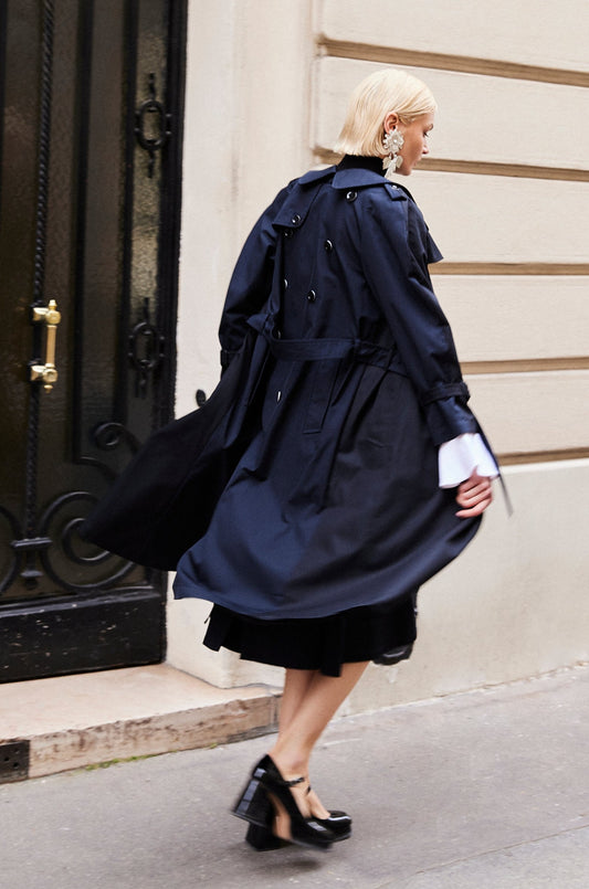 DOUBLE FRONT TRENCH COAT - BLACK