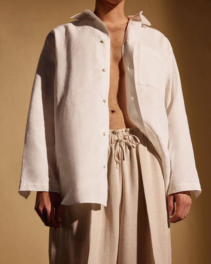 LINEN WOOL REVER EXTRA WIDE TROUSERS - HEATHER BEIGE