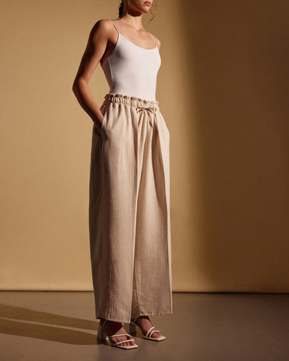LINEN WOOL REVER EXTRA WIDE TROUSERS - HEATHER BEIGE