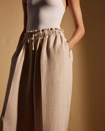 LINEN WOOL REVER EXTRA WIDE TROUSERS - HEATHER BEIGE