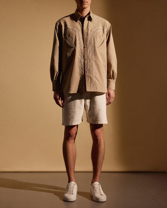 JAPANESE CHAMBRAY WESTERN SHIRT - BEIGE