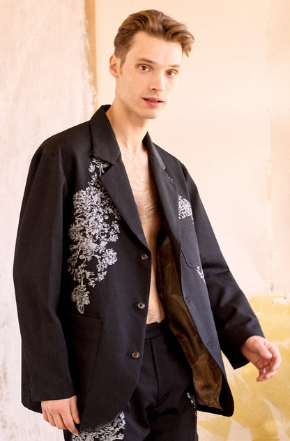 TRADITIONAL FLOWER JACKET - BLACK