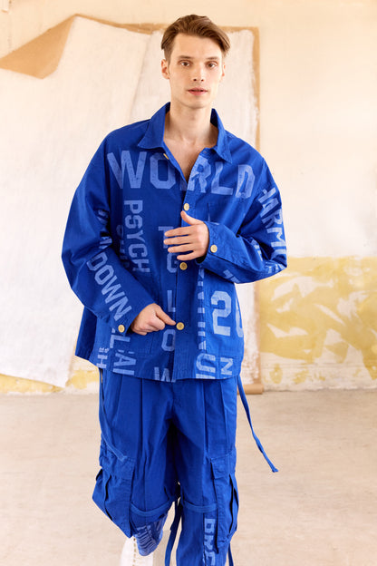 TYPOGRAPHIC GRAFFITI COVERALL - BLUE