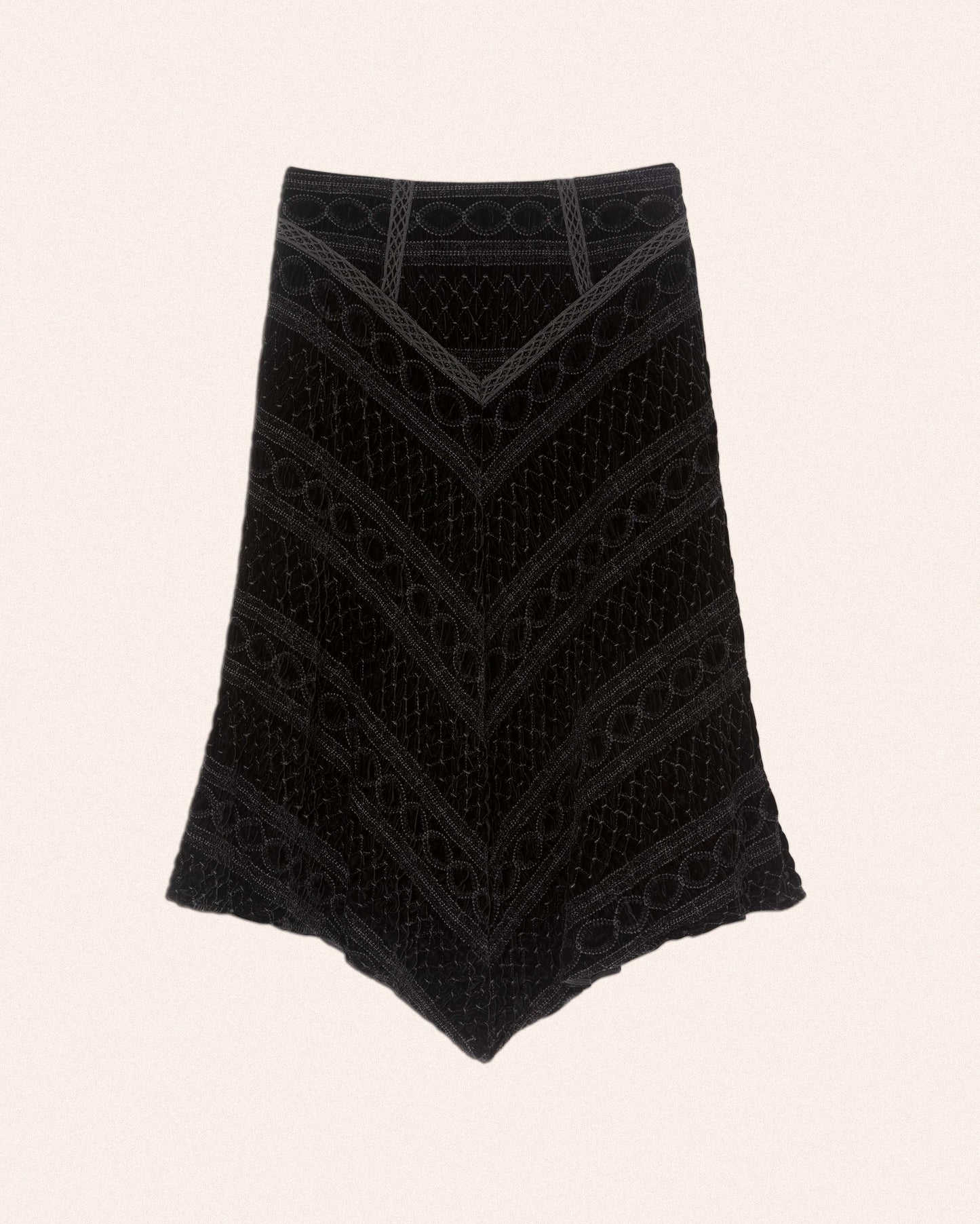 VELVET EMBROIDERED SKIRT - BLACK - AH24