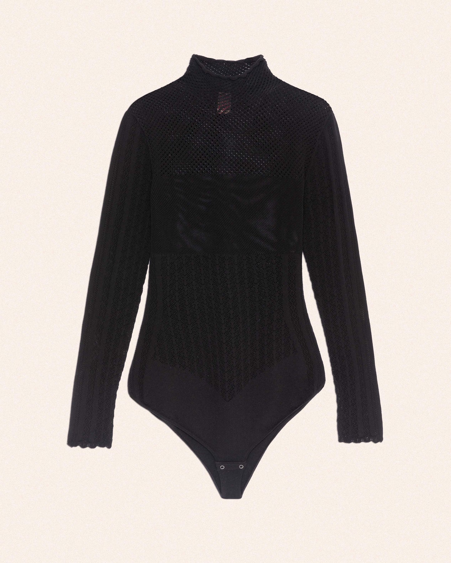 LACE KNIT HIGH NECK BODYSUIT - BLACK - AH24