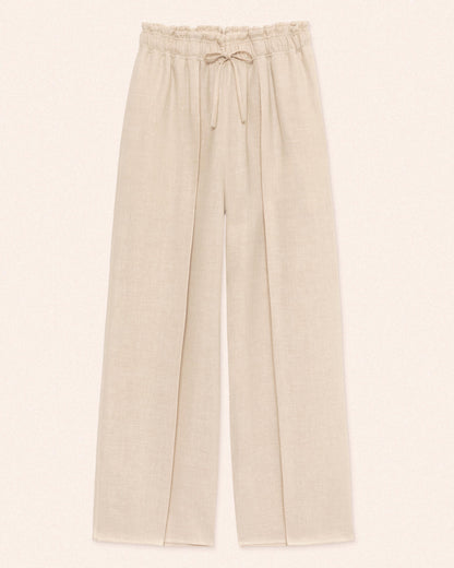 LINEN WOOL REVER EXTRA WIDE TROUSERS - HEATHER BEIGE