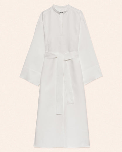LINEN BIB DRESS - WHITE