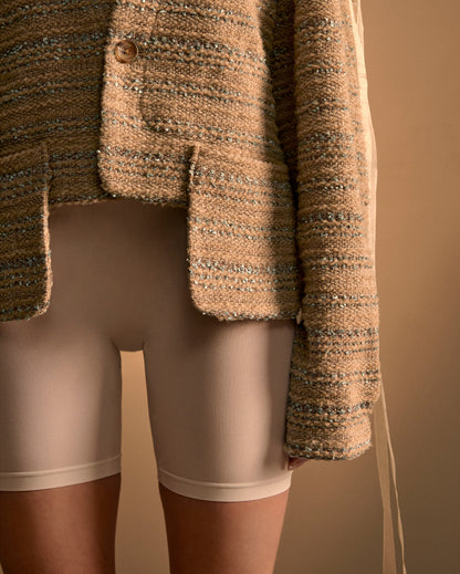 TWEED & VELOUR CARDIGAN - BEIGE