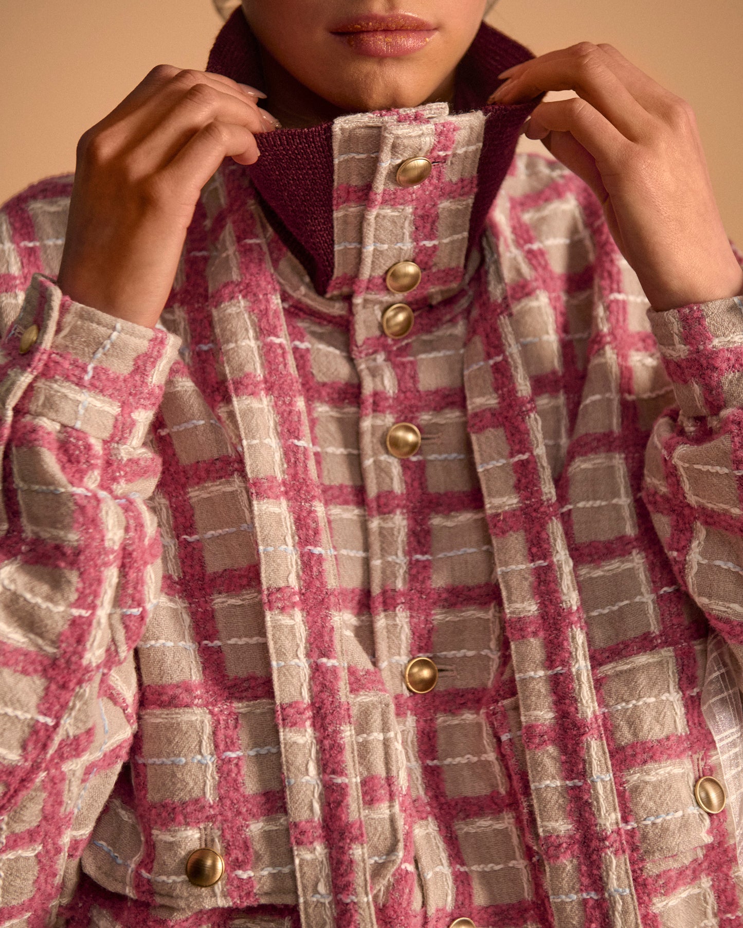 WOOL SILK TWEED JACKET - PINK