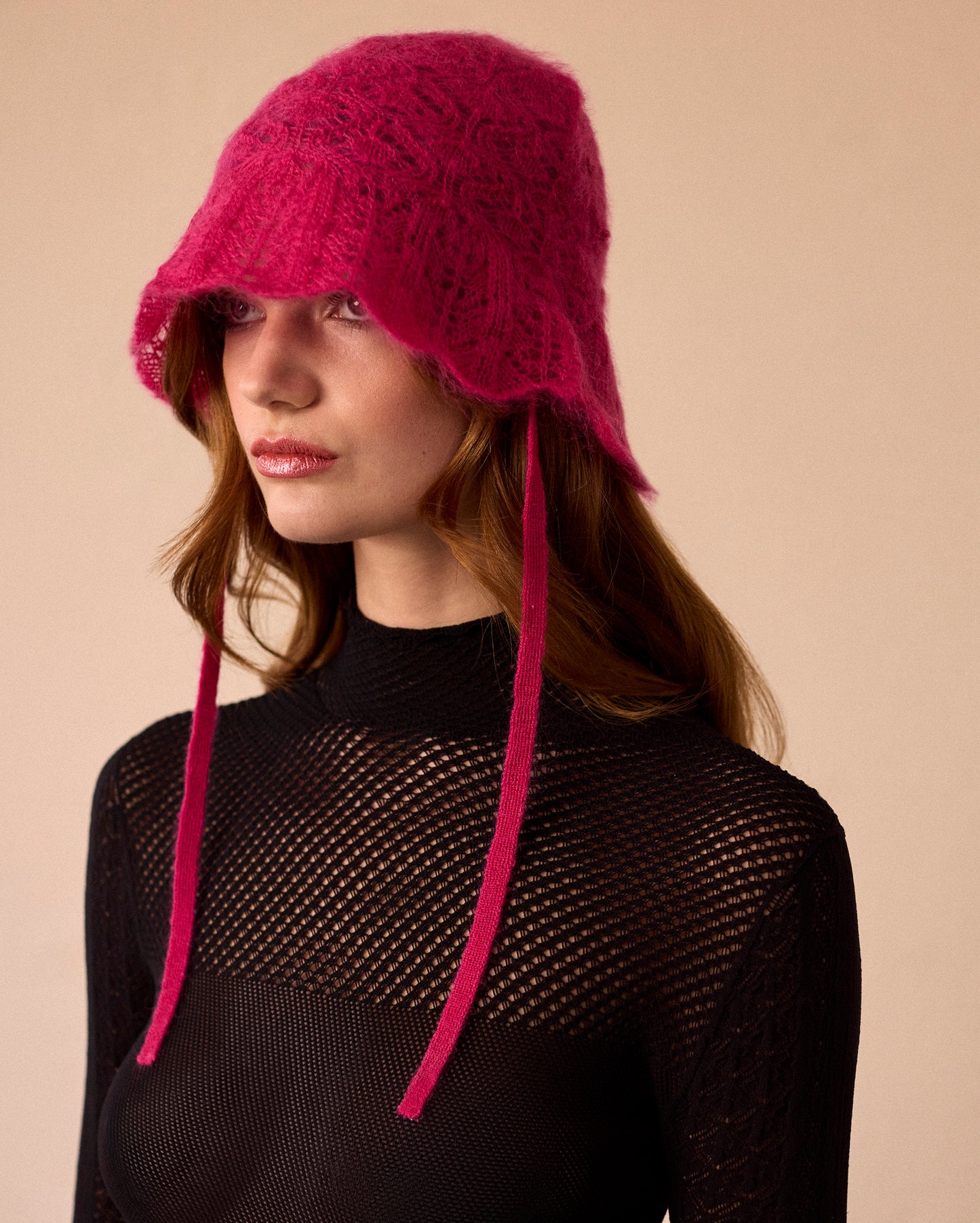 KNIT LACE HAT - PINK - AH24