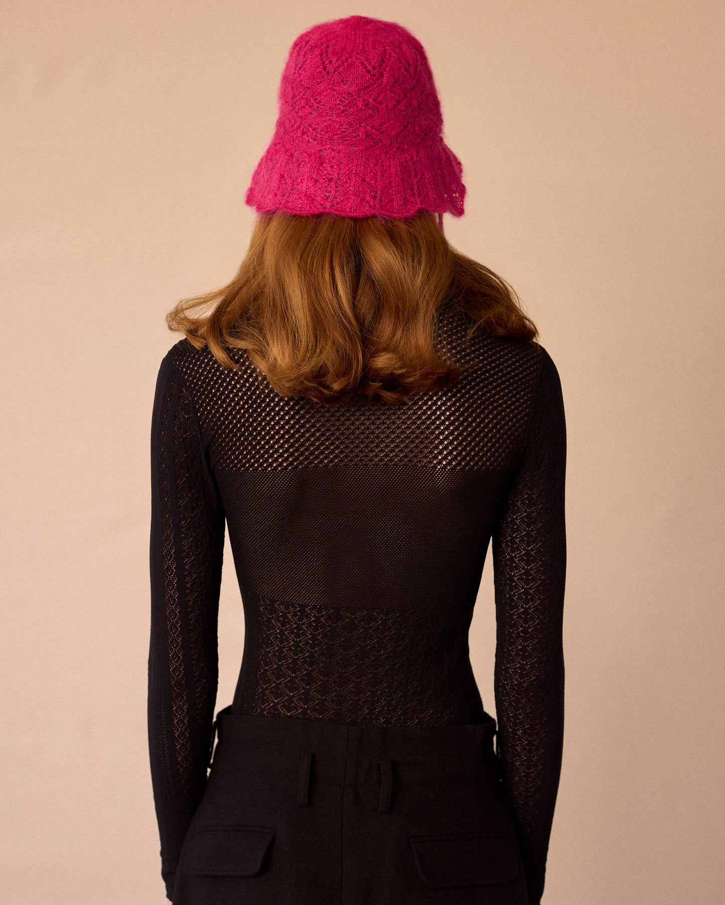 KNIT LACE HAT - PINK - AH24