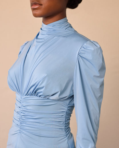 STRECH JERSEY DRAPE BLOUSE - BLUE - AH24