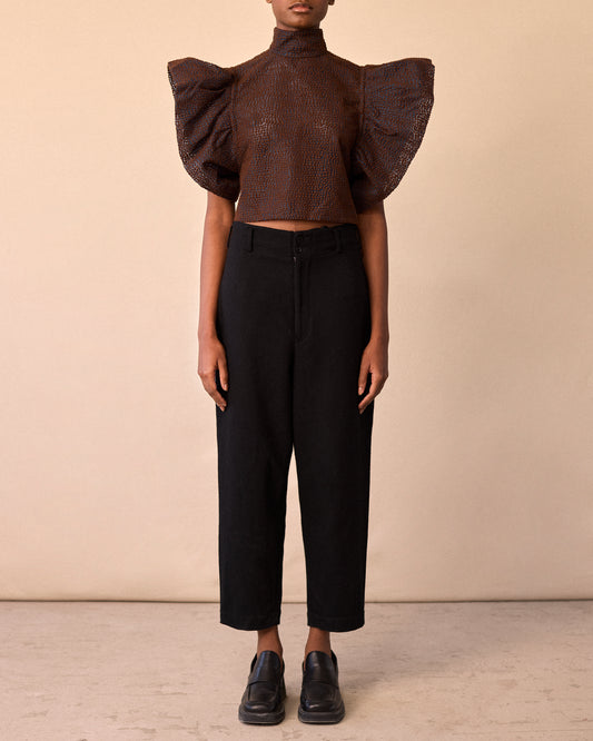 VOLUMINOUS BLOUSE - DARK BROWN