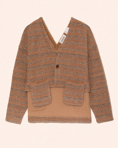 TWEED & VELOUR CARDIGAN - BEIGE